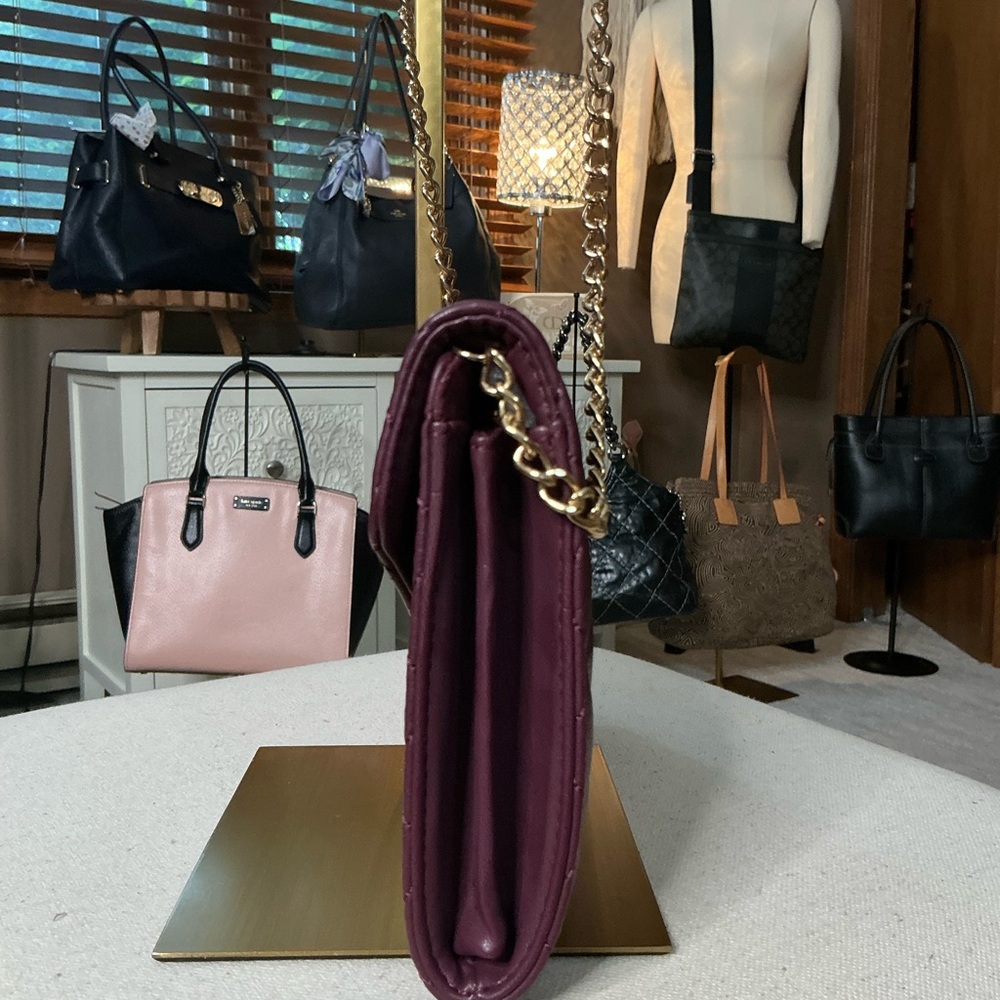 Quilted Plum Shoulder Bag with Gold Hardware - Picture 5 of 11